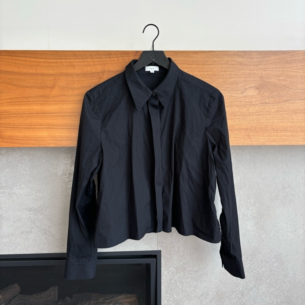 A.L.C Black Button Down Long Sleeve Asymmetric Shirt, Size 10